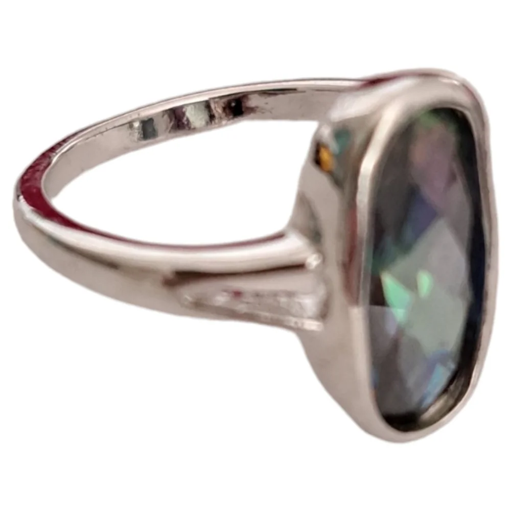 💍NEW & BEAUTIFUL💍 Oval Shaped Mystic‎ Topaz Silver Ring Size 6.5